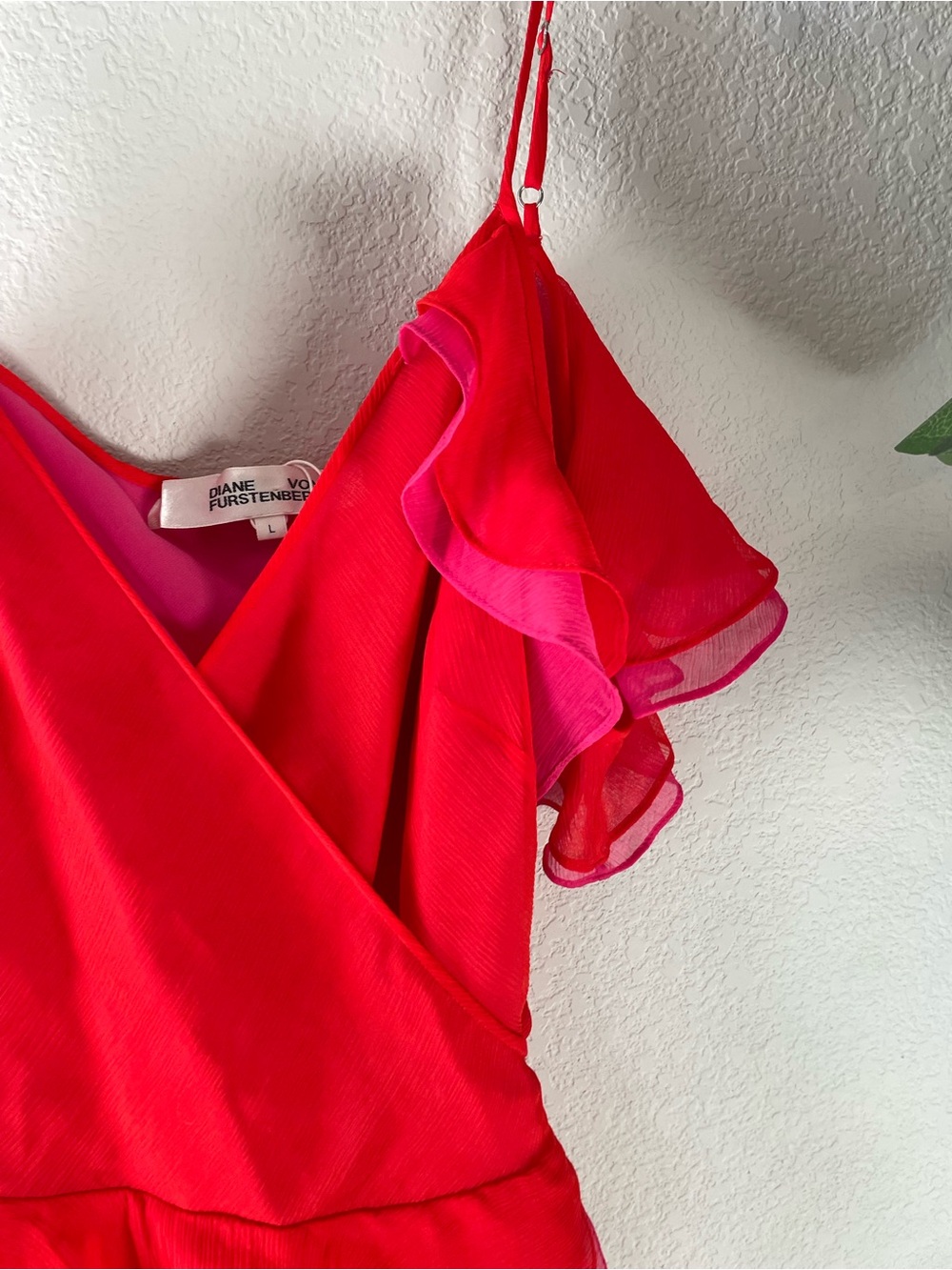 Diane Von Furstenberg Bright Red One-Shoulder Ruffle Dress